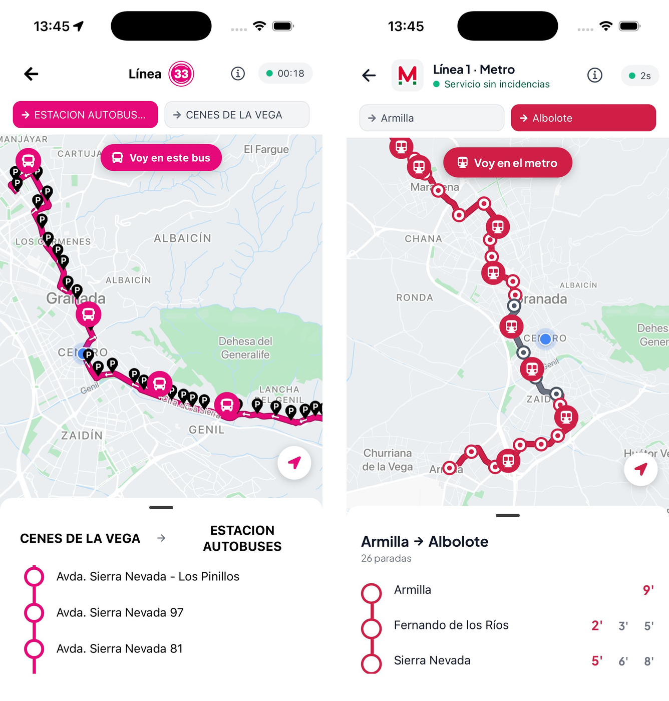 GeoBuses: bus y metro de Granada en tiempo real